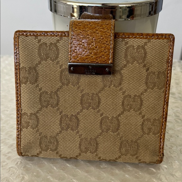Gucci Vintage Card Holder Wallet in Textured Leather and Monogram Canvas